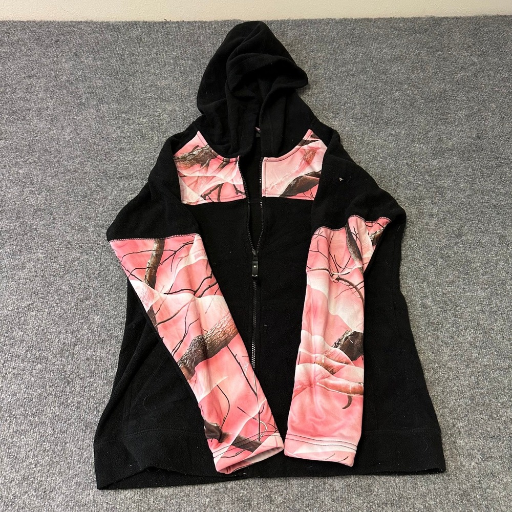 Huntworth Hoodie Womens Size L Black Pink Camo Fleece Full Zip Outdoor Jacket